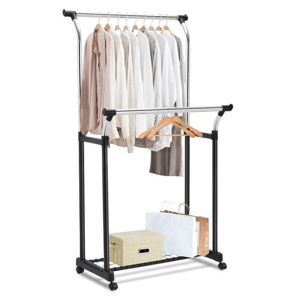 Shop Costway Double Rail Adjustable Garment Rack Rolling Clothes