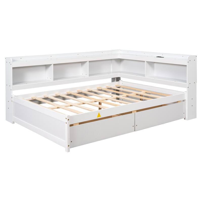Bed with L-shaped Bookcases, Drawers