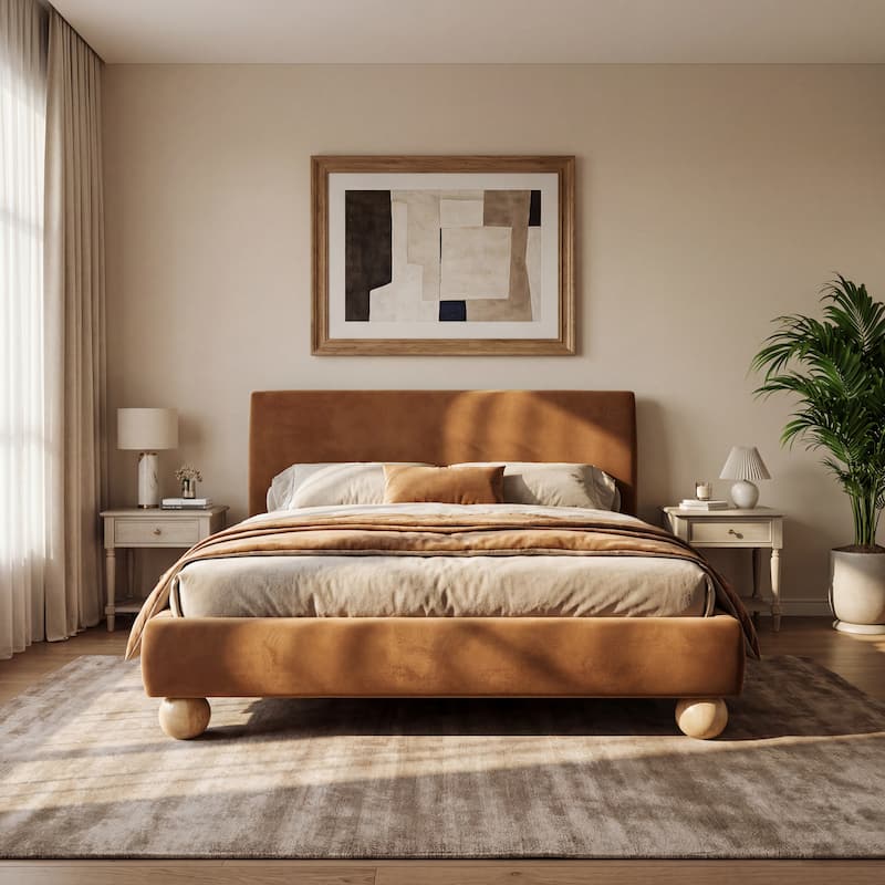 Christopher Knight Home - Modern Boucle Upholstered Platform Bed with Thick Headboard and Solid Wood Legs