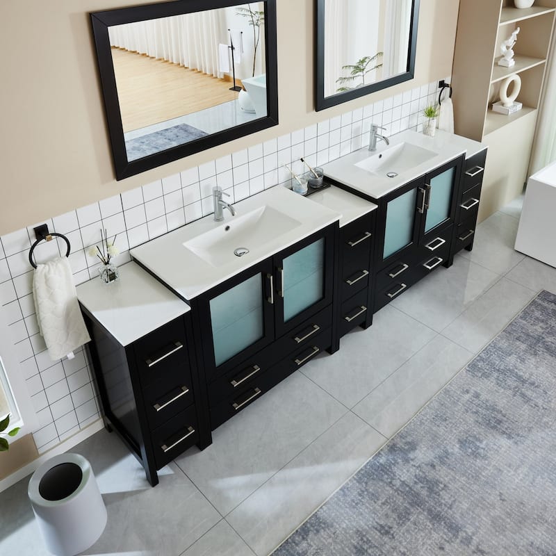 Vanity Art 108" Double Sink Bathroom Vanity Set 13 Dove-Tailed Drawers 3 Cabinets 2 Shelves Soft-Closing Doors with Free Mirror