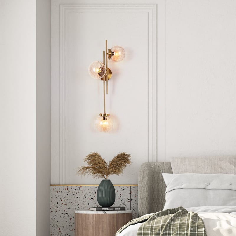 Modern Gold 3-Light Bathroom Vanity Lights Globe Glass Wall Sconces