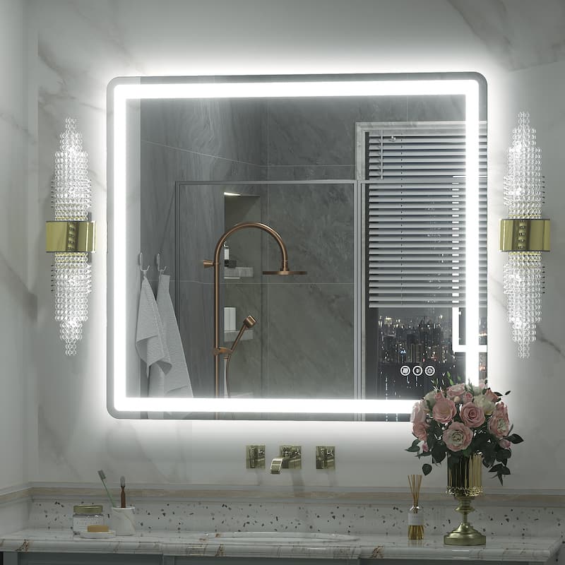 UL Certified Frameless LED Front Light and Backlit 3 Colors Dimmable Anti-Fog Wall Bathroom Vanity Mirror - 28" x 20"-Rounded Corner