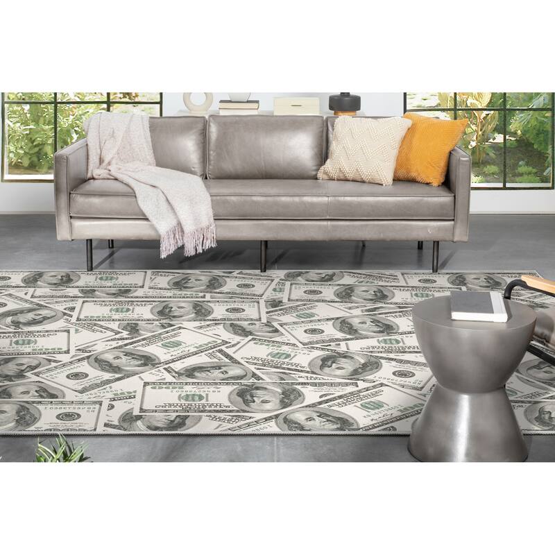 Well Woven Money Dollar Front 2006A Modern Machine Washable Area Rug