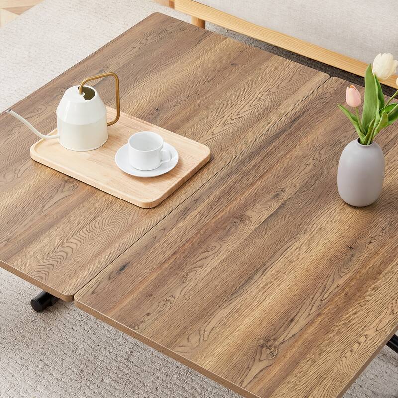 Modern minimalist multifunctional lift table with 0.8 inch thick MDF desktop and black metal legs,dressing table, coffee table