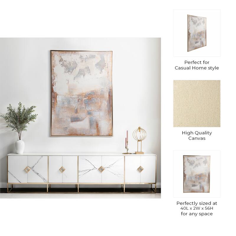 Canvas Art Wood Frame Textured Abstract Design Casual Home - 56" Tan