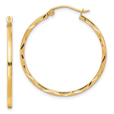 Curata 10k Yellow Gold 1.5mm Geometric Diamond Cut Hoop Earrings - 15mm 25mm 30mm 35mm 40mm 50mm