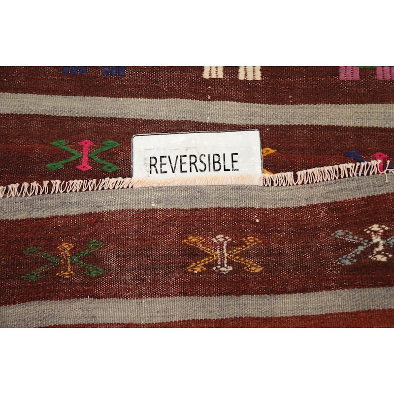 Hand Woven Oriental 100% Wool Carpet Southwestern Tribal Multi-Colored Kilim Area Rug - 9' 8'' X 5' 4''