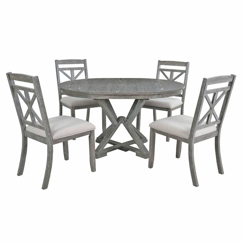 Roomfitters 5-Piece Retro Extendable Round Dining Set with Upholstered Chairs for Kitchen or Dining Room