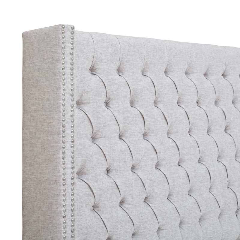 Madison Park Baldwin Upholstered Wingback Headboard with Button Tufting & Nailhead Trim