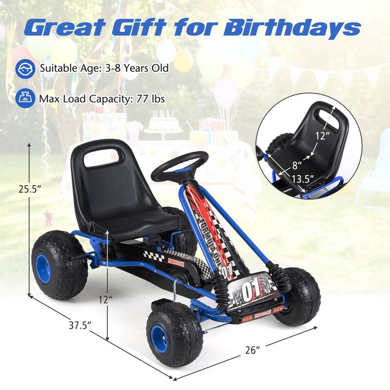 Gymax Kids 4-Wheel Pedal Go Kart w/Clutch & Hand Brake Multi-Terrain