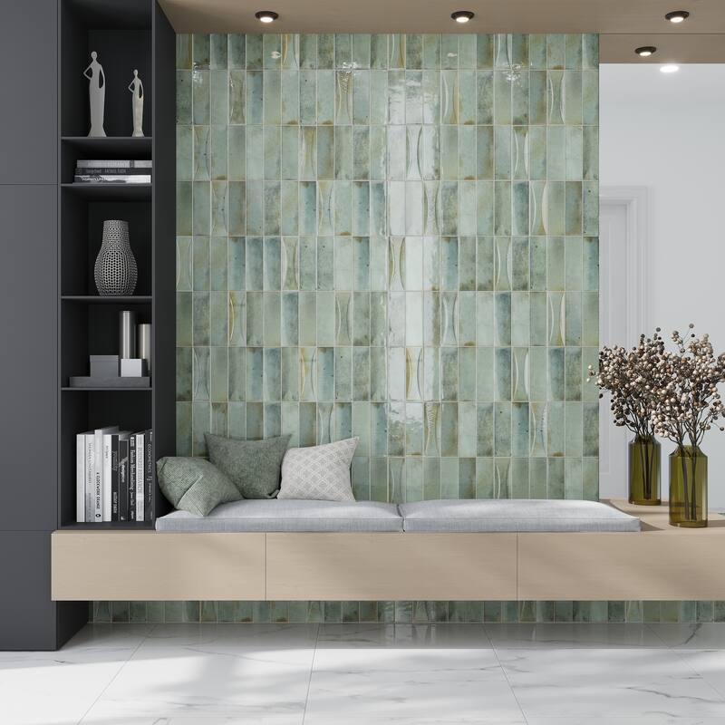 Apollo tile 2.5" x 8" Antiek Glossy Sage Green Ceramic Tile (5.38 sq ft/case) - 38 Pack