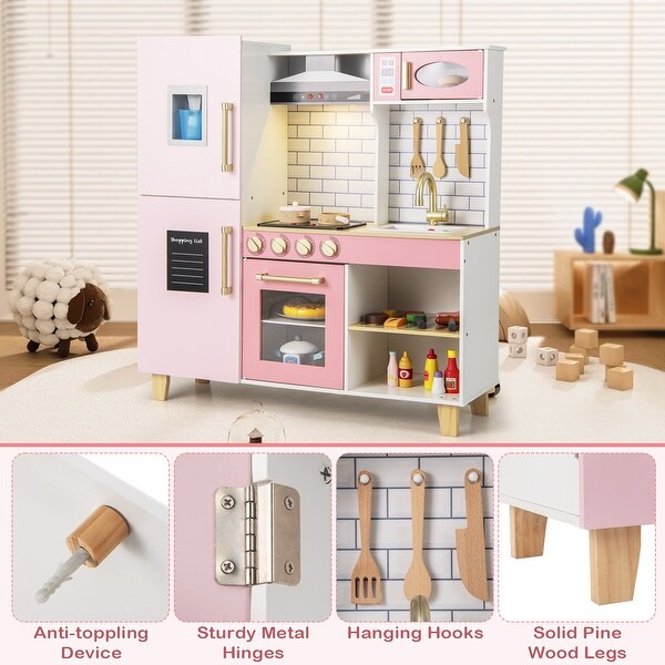 Kids Kitchen Set with Ice Maker, Range Hood, and Blackboard