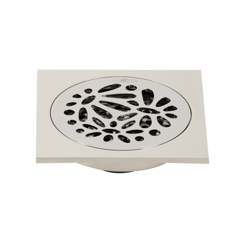 Kingston Brass Watercourse 4" Wide Floral Square Shower Drain - Polished Nickel