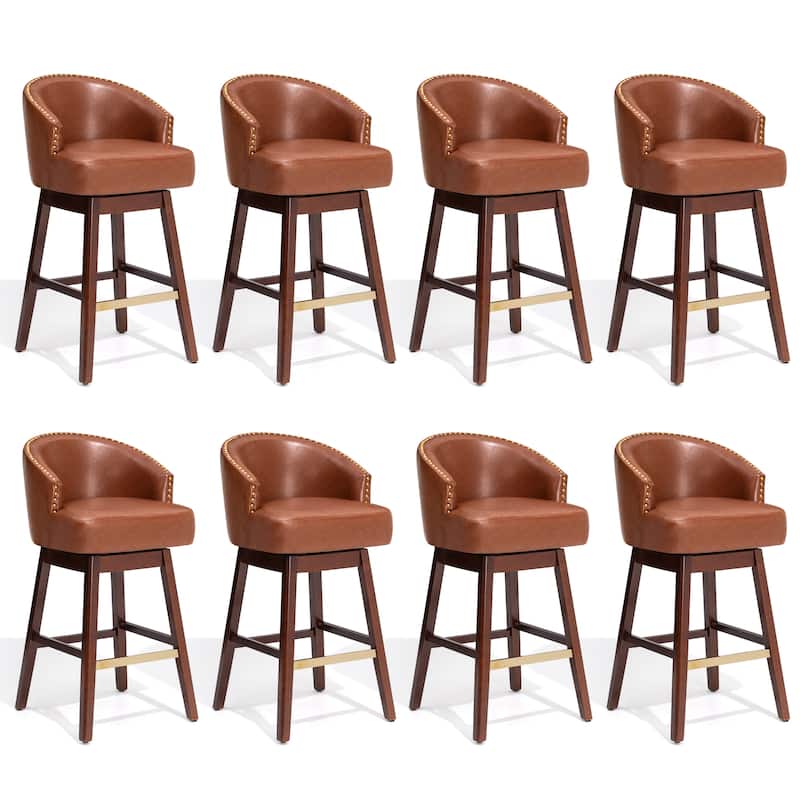 Bar Stools PU Leather / Linen Fabric Upholstered Solid Wood Swivel Barstool Set of 2/4