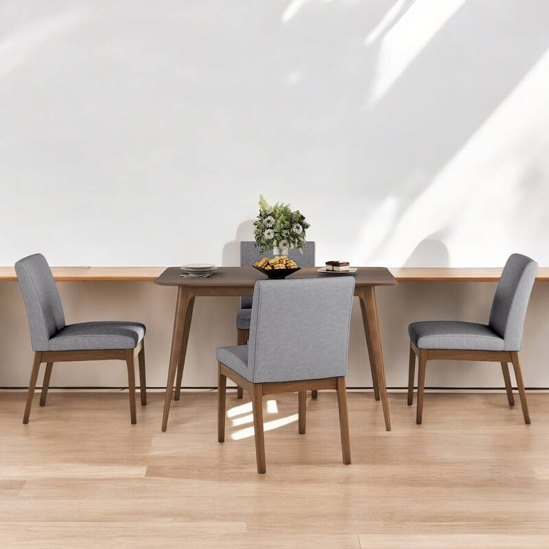 Modern 5-Piece Dining Table Set with 4 Upholstered Chairs - Solid Rubberwood Frame for Small Dining Spaces and Kitchen