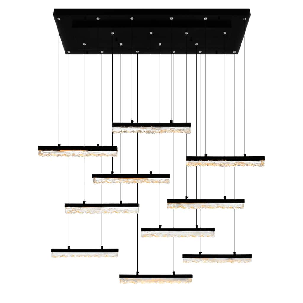 Stagger Integrated LED 48in Black Chandelier with Handcrafted Glass