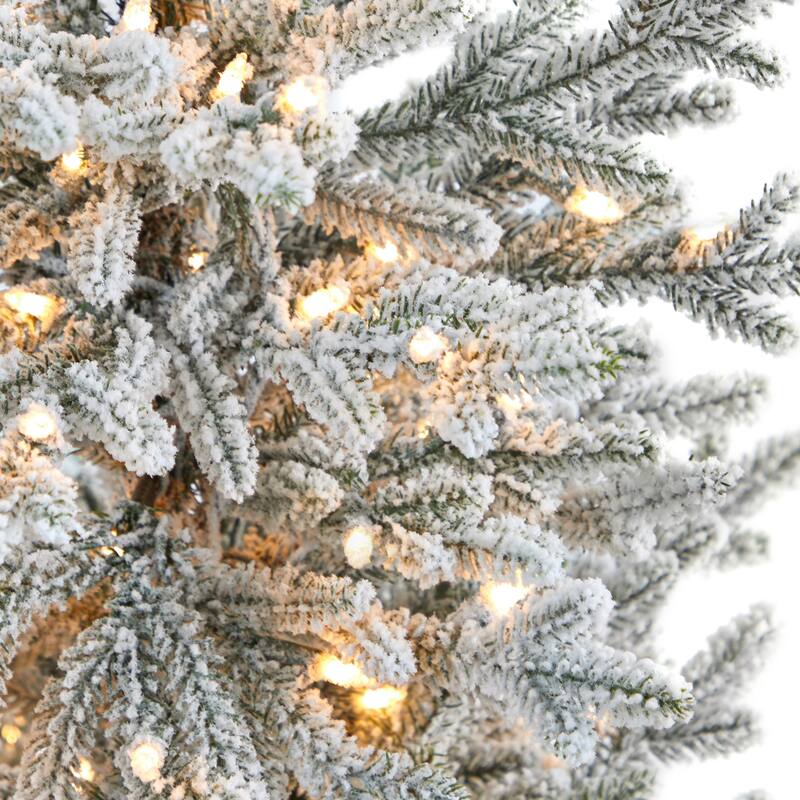 57" Flocked Artificial Christmas Tree with 300 Lights in Tower Planter