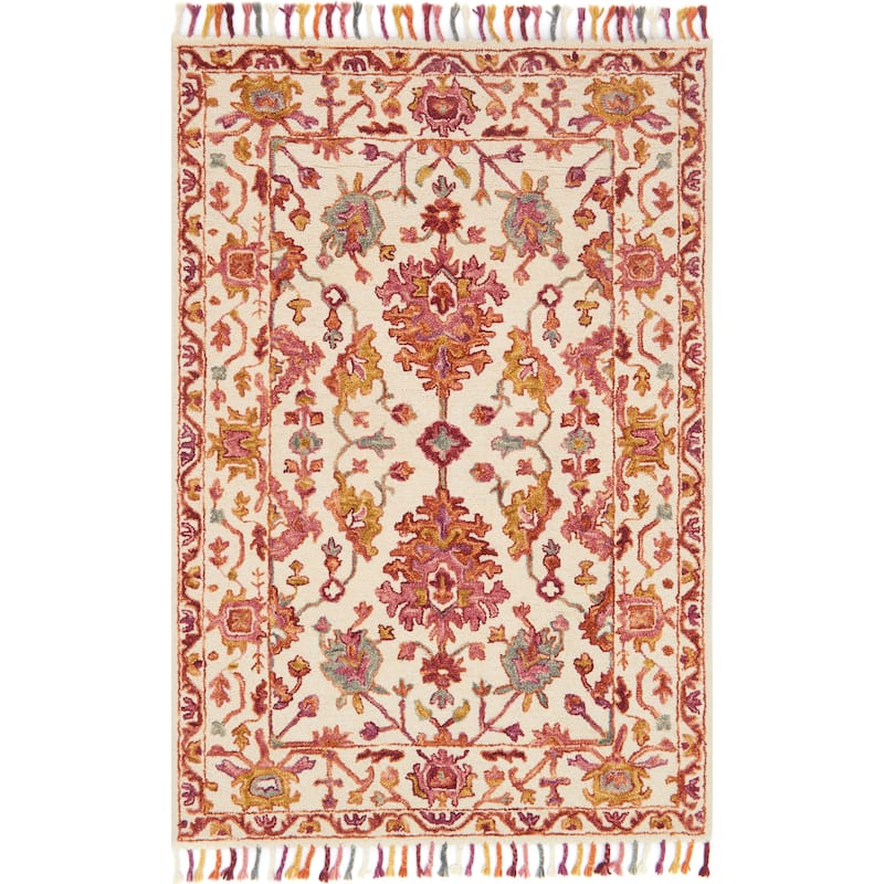 Alexander Home Sahara Botanical Berry Hand-Hooked Wool Area Rug - 5' x 7' 6" - Berry - Runner/Rectangle