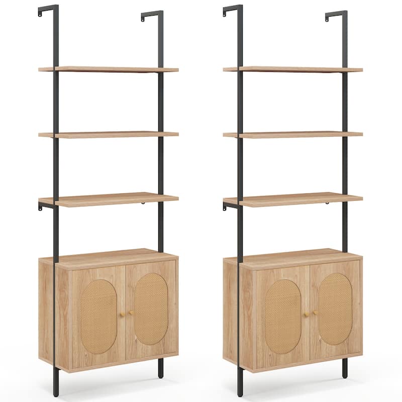 6-Tier Tall Bookshelf 6-Tier Wall Mounted Ladder Shelf with Cabinet - 2 PCS