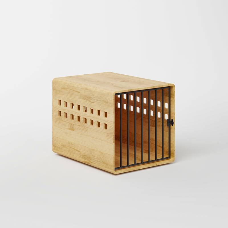 Modern Wooden Dog Crate Furniture for Large Dogs Glossy Finish Pet House with Metal Door and Vent Holes