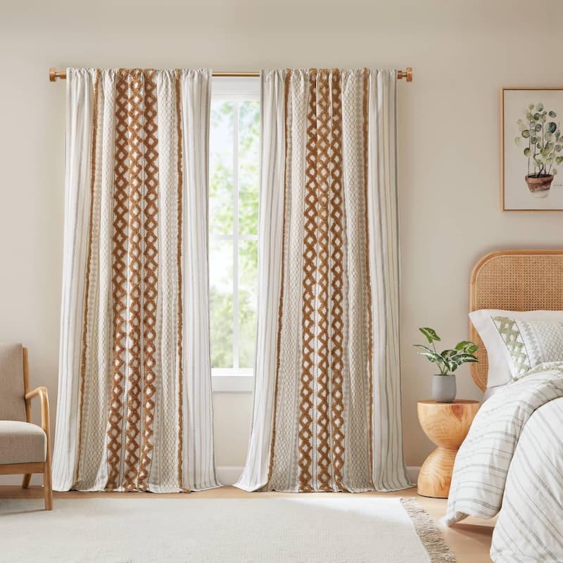 INK+IVY Imani Cotton Printed Single Curtain Panel with Chenille Stripe and Lining