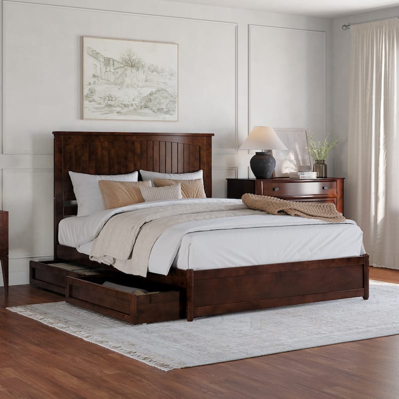 Malta Platform Bed with Panel Footboard and Storage Drawers - Walnut - Queen