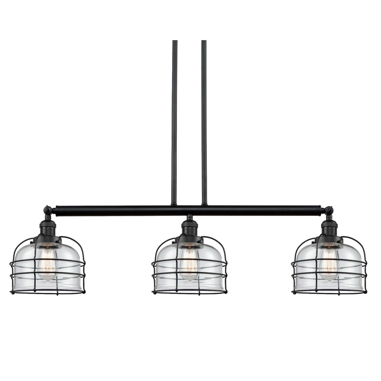 Innovations Lighting 213-S Large Bell Cage  Large Bell Cage 3 Light 42" Wide Linear Chandelier (Matte Black / Matte White Cased) - Chandeliers For Bedrooms by Overstock.com