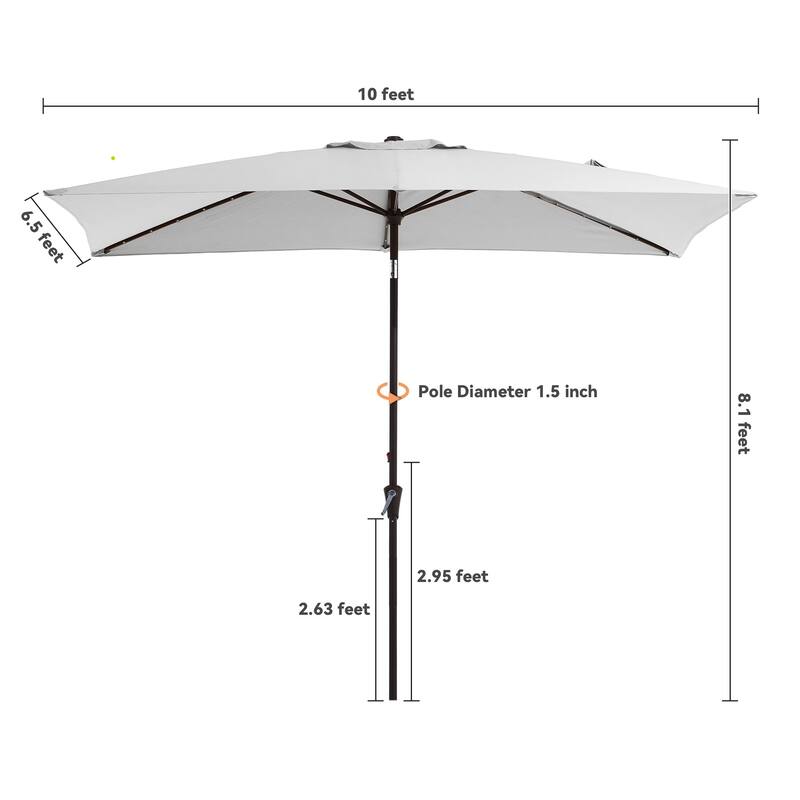 6.5*10ft Rectangular Patio Market Umbrella with LED Lights,Crank & Tilt