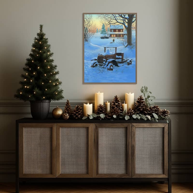 The Little Snowman by Richard Courtney (23 x 30 in.), Framed Canvas Wall Art Print - Sylvie Dark Gold