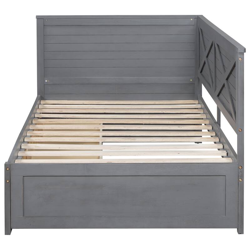 Twin Wood Daybed with 2 Storage Drawers and X-Pattern Guardrail - No Box Spring Required, Ideal for Small Spaces
