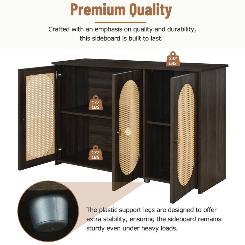 Oval Rattan Doors Sideboard with Adjustable Shelves