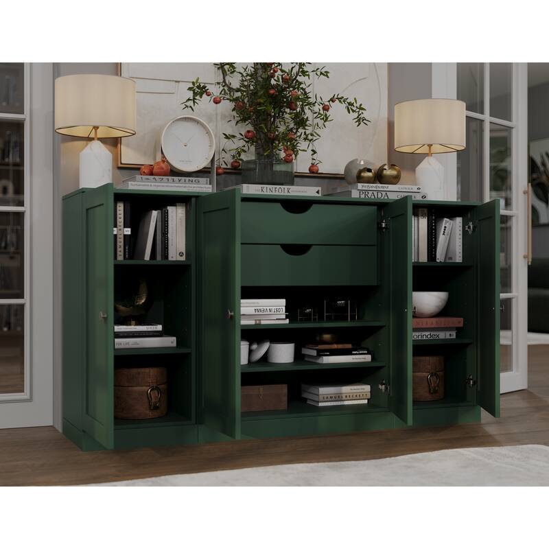 Palace Imports 100% Solid Wood 65" Sideboard with Shaker Doors, 2-Drawers & Adjustable Shelves - Green