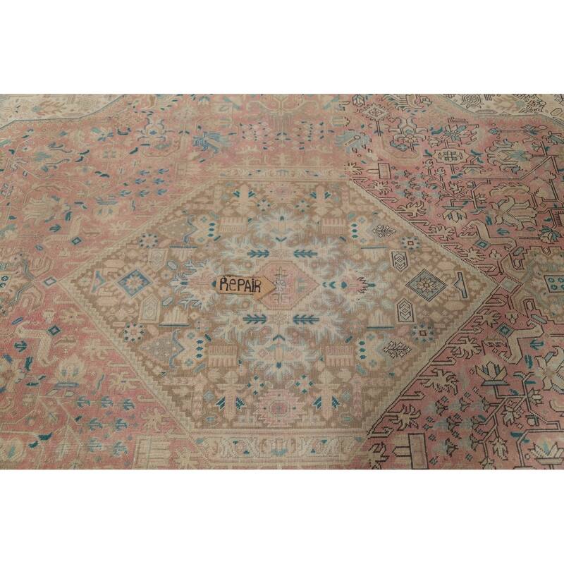Pink Geometric Tabriz Persian Vintage Area Rug Handmade Wool Carpet - 8'0"x 11'5"