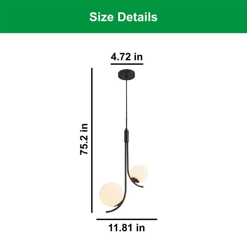 2 Light bulb lights black dining room chandelier glass, metal pendant light