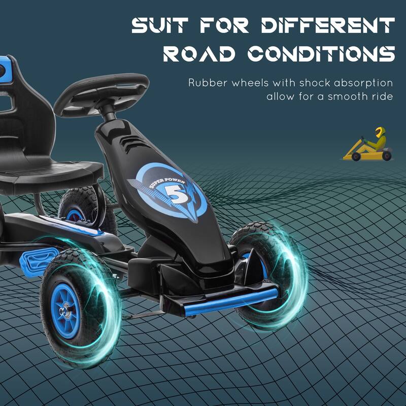 Pedal Go Kart for Kids 5-12 Years, Ergonomic Seat, Suspension System & Handbrake, Rubber Wheels