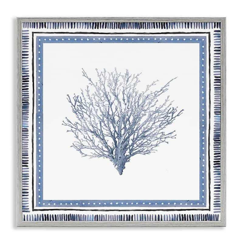 Stupell Bordered Oceanic Coral Framed Giclee Art Design By Lanie Loreth - 12 x 12 - Grey