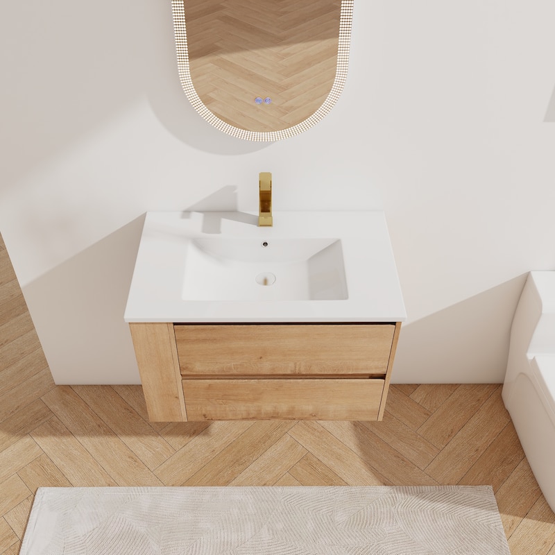 30"Wall Mounting Bathroom Vanity With Ceramic Sink, 2-Soft Close Drawer