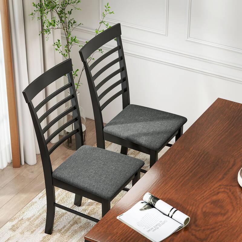 HOMCOM Wooden Dining Chairs Set of 2, Farmhouse Upholstered Kitchen Chairs with Rubber Wood Frame for Living Room, Dining Room