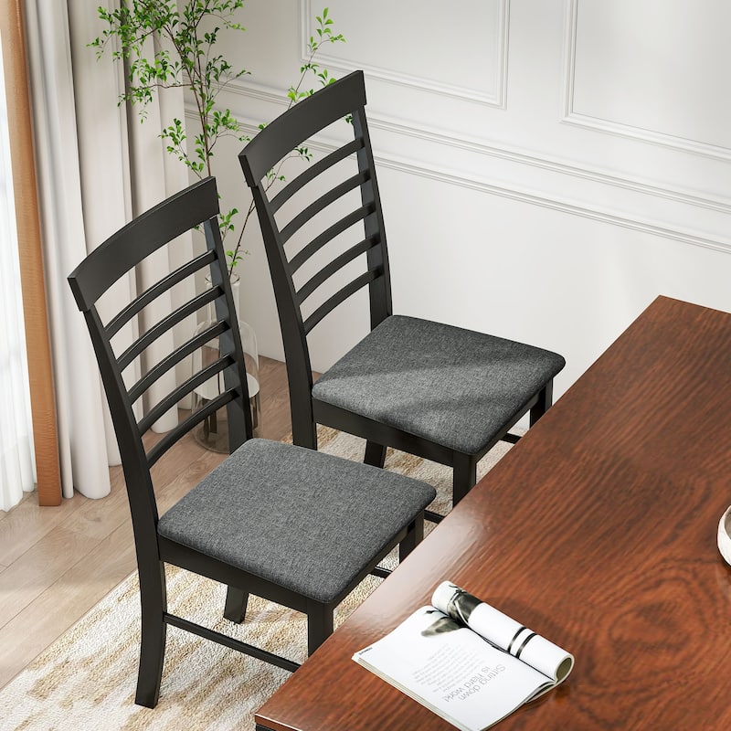 Set of 2 Armless Dining Chairs with Linen-Feel Fabric Seat and Rubber Wood Legs for Kitchen Use - 17.1" W x 20.1" D x 37" H - Black-Grey - Set of 2