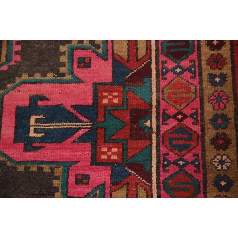 Hand Knotted Oriental 100% Wool Carpet Traditional Geometric Pink Meshkin Runner Rug - 10' 11'' X 4' 1''