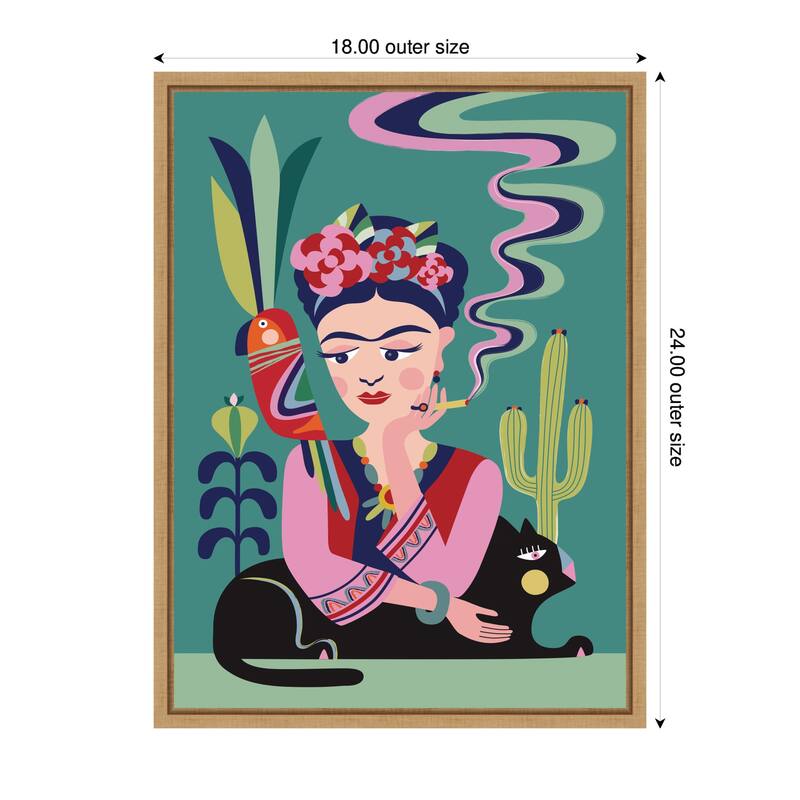Kate and Laurel Sylvie Frida Kahlo and the Black Cat Framed Canvas by Rachel Lee