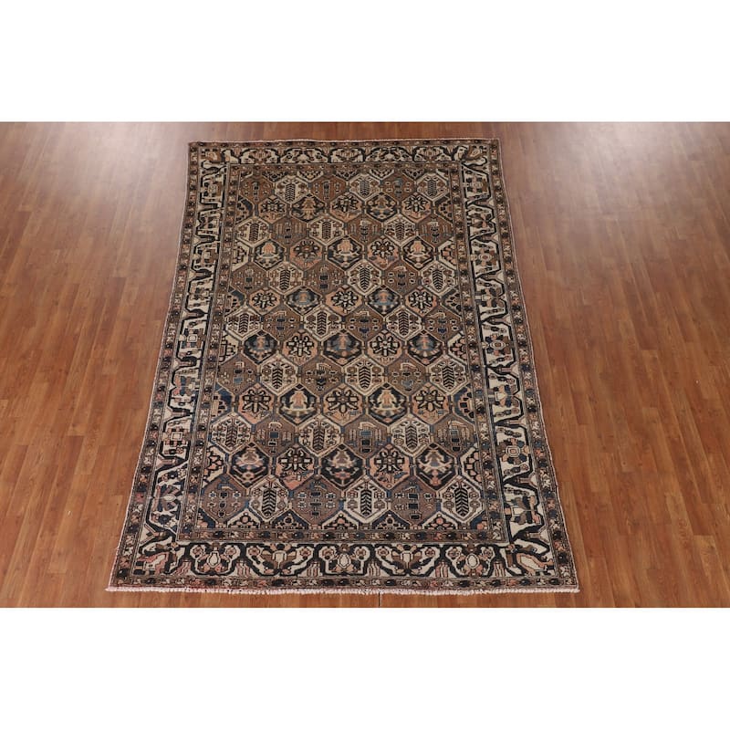 Garden Design Brown Bakhtiari Persian Vintage Rug Handmade Wool Carpet - 6'7"x 9'7"