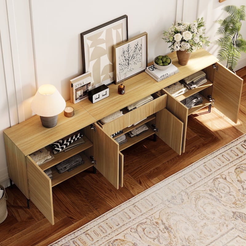 94.5" Modern Reeded Dresser TV Stand For Tvs Up To 100 Inch, Entertainment Center With Adjustable