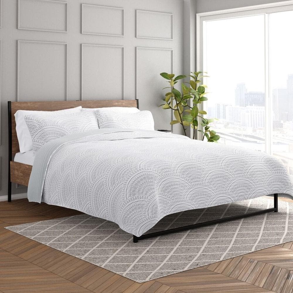 3pc King/Cal King Quilted Coverlet Set Reversible Scallop Light Gray