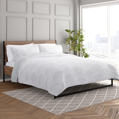 3pc King/Cal King Quilted Coverlet Set Reversible Scallop Light Gray