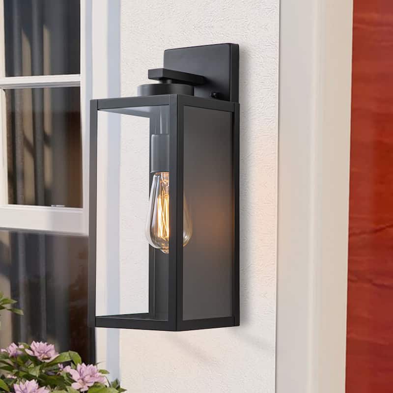 C Cattleya 1-Light Black Outdoor Wall Lantern with Tempered Glass Panes