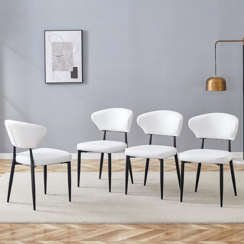 Roomfitters Ergonomic Dining Chairs with Curved Backrest, Minimalist Design Set of 4 for Dining Room or Office - White