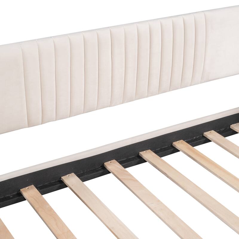 Twin Size Upholstered Daybed Sofa Bed w/Trundle, Wooden Platform Bedframe for Bedroom Living Room Guest Room, Wood Slat Support