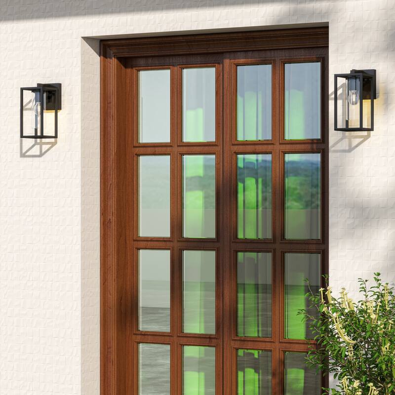 2 Pack Outdoor Wall Lights, Outdoor Wall Lantern with Glass Shade - 5.75"W x 8.05"D x 12.15"H - Black-S