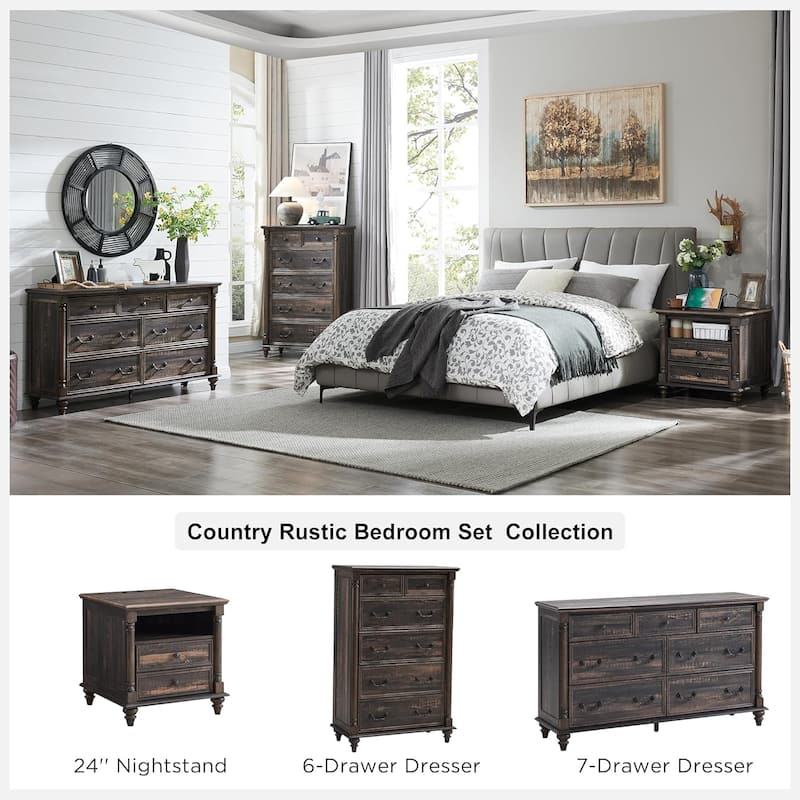 Farmhouse 7 Drawers Dresser Chests, Rustic Wood Chest of Drawers